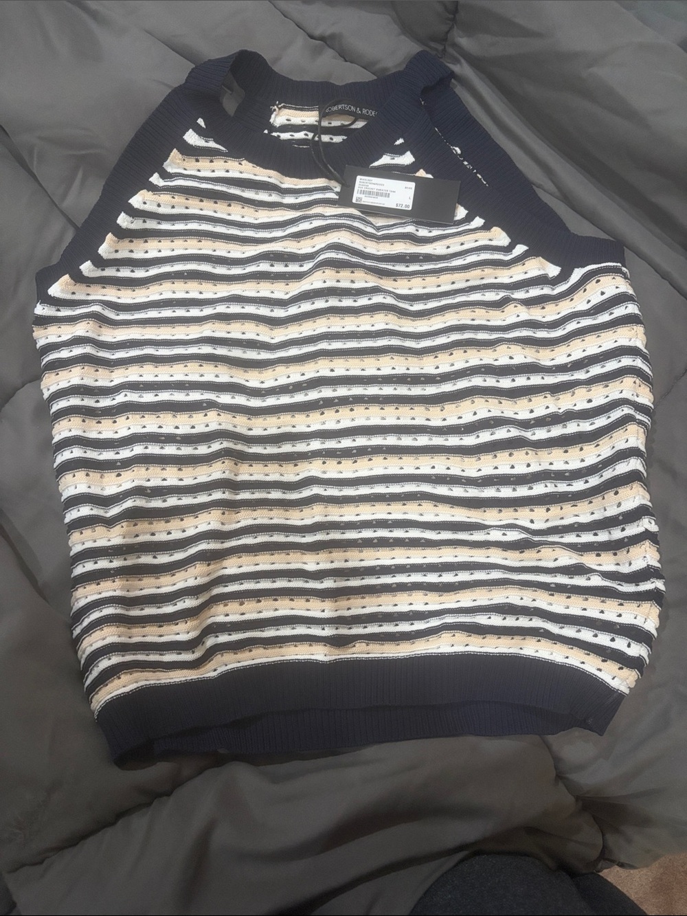 Striped Knit Tank Top in Navy, White & Beige - Comfortable Summer Staple